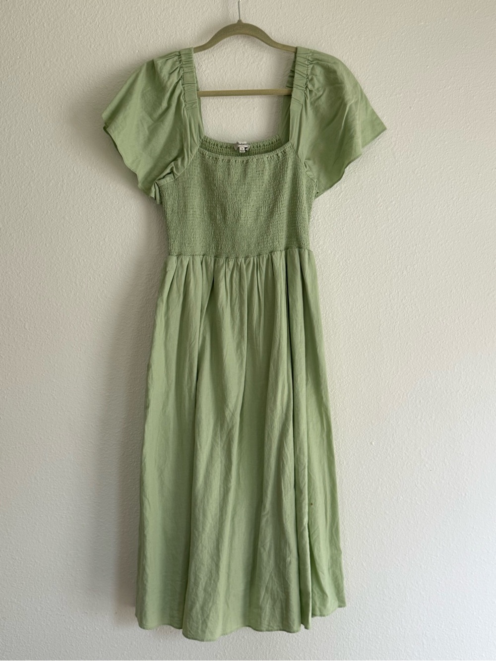 Madewell Sage Green Smocked Midi Dress